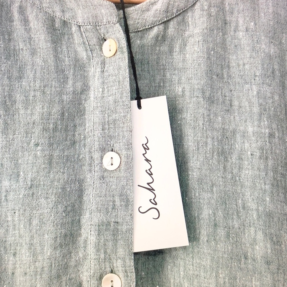 Sahara Relaxed Button-Front Linen Blouse in Seafoam Green - Picture 7 of 10